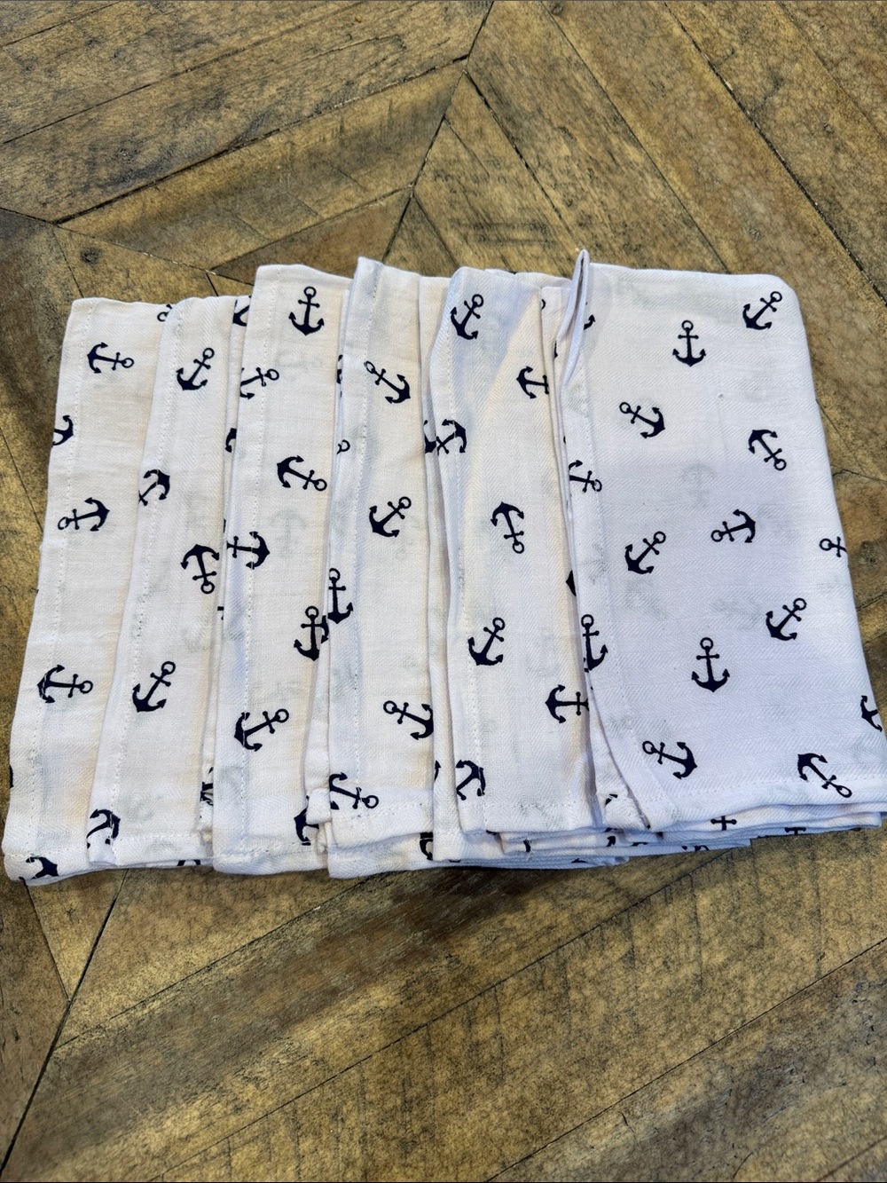 Napkins White Anchor-Print Cotton 20"x20" Set of 6 NWOT